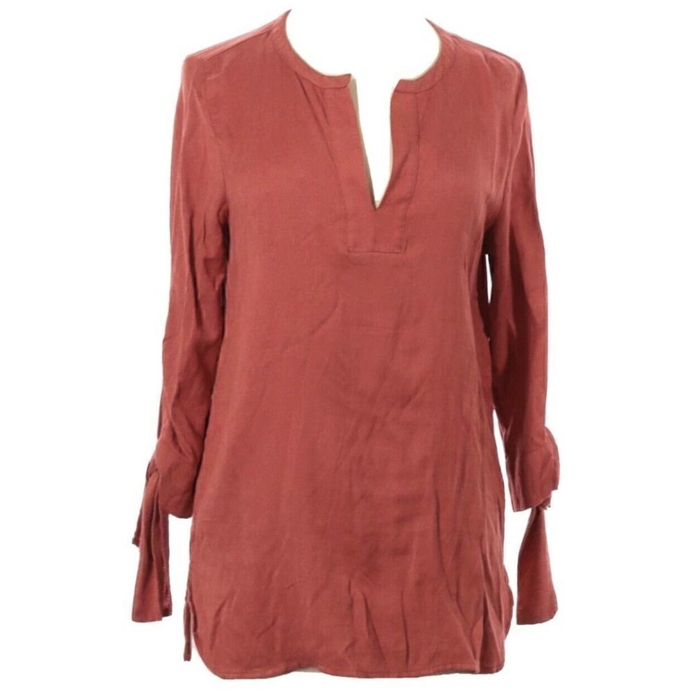 Lumiere Orange 3/4 Sleeve Relaxed Fit V Neck Top M
